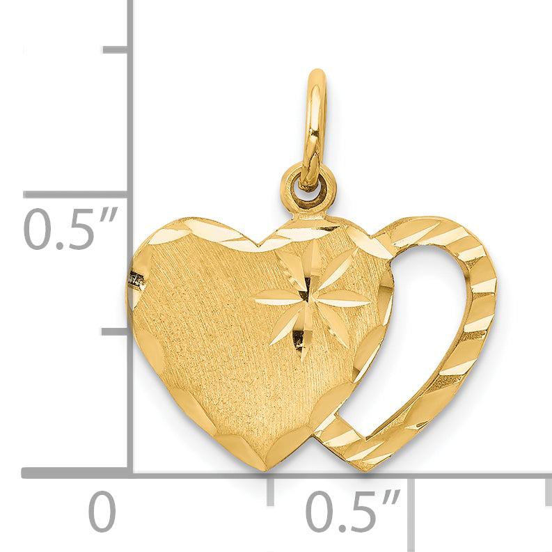 10k Yellow Gold Solid Diamond-cut Double Heart Charm