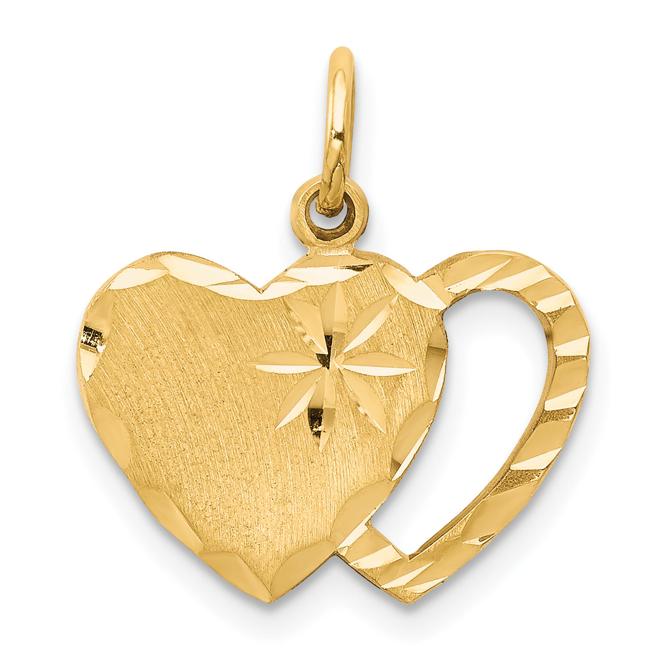 10k Yellow Gold Solid Diamond-cut Double Heart Charm