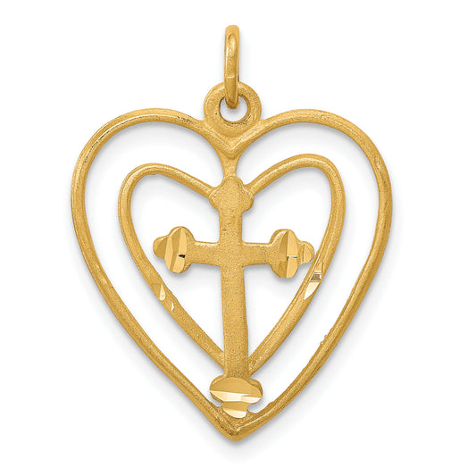 10k Yellow Gold CROSS IN HEART CHARM