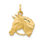 10k Yellow Gold Solid Satin Horsehead with Reins Charm