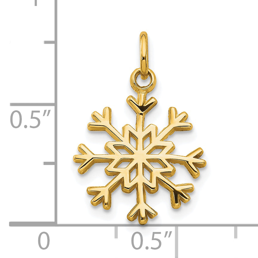 10k yellow gold solid polished snowflake charm