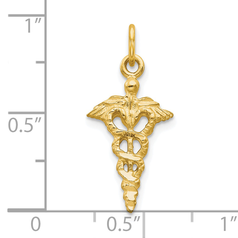 10k yellow gold solid caduceus charm