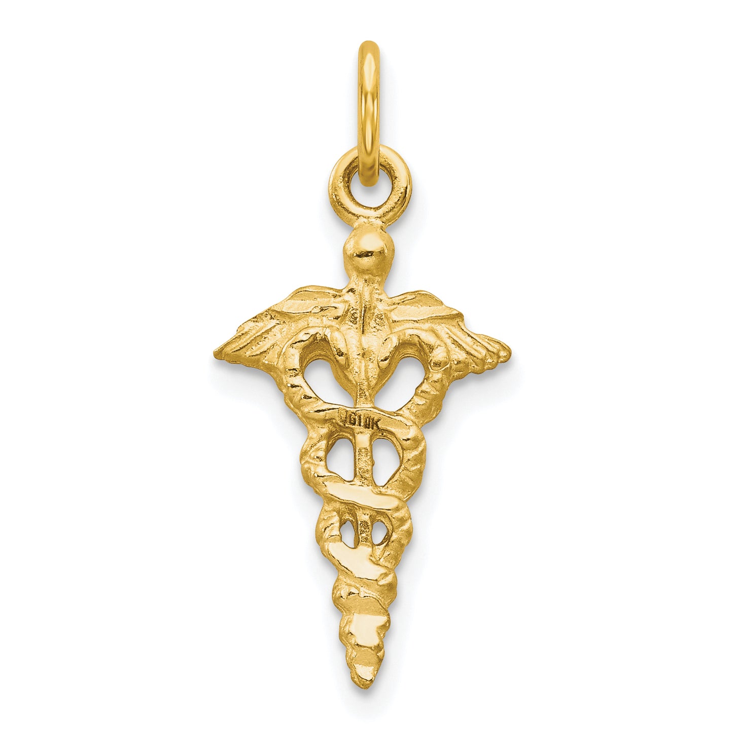 10k yellow gold solid caduceus charm