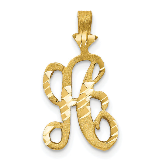 10K Yellow Gold Diamond-Cut Grooved Initial A Charm