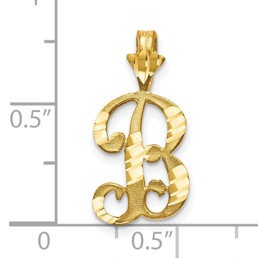 10K Yellow Gold Diamond-Cut Grooved Initial B Charm