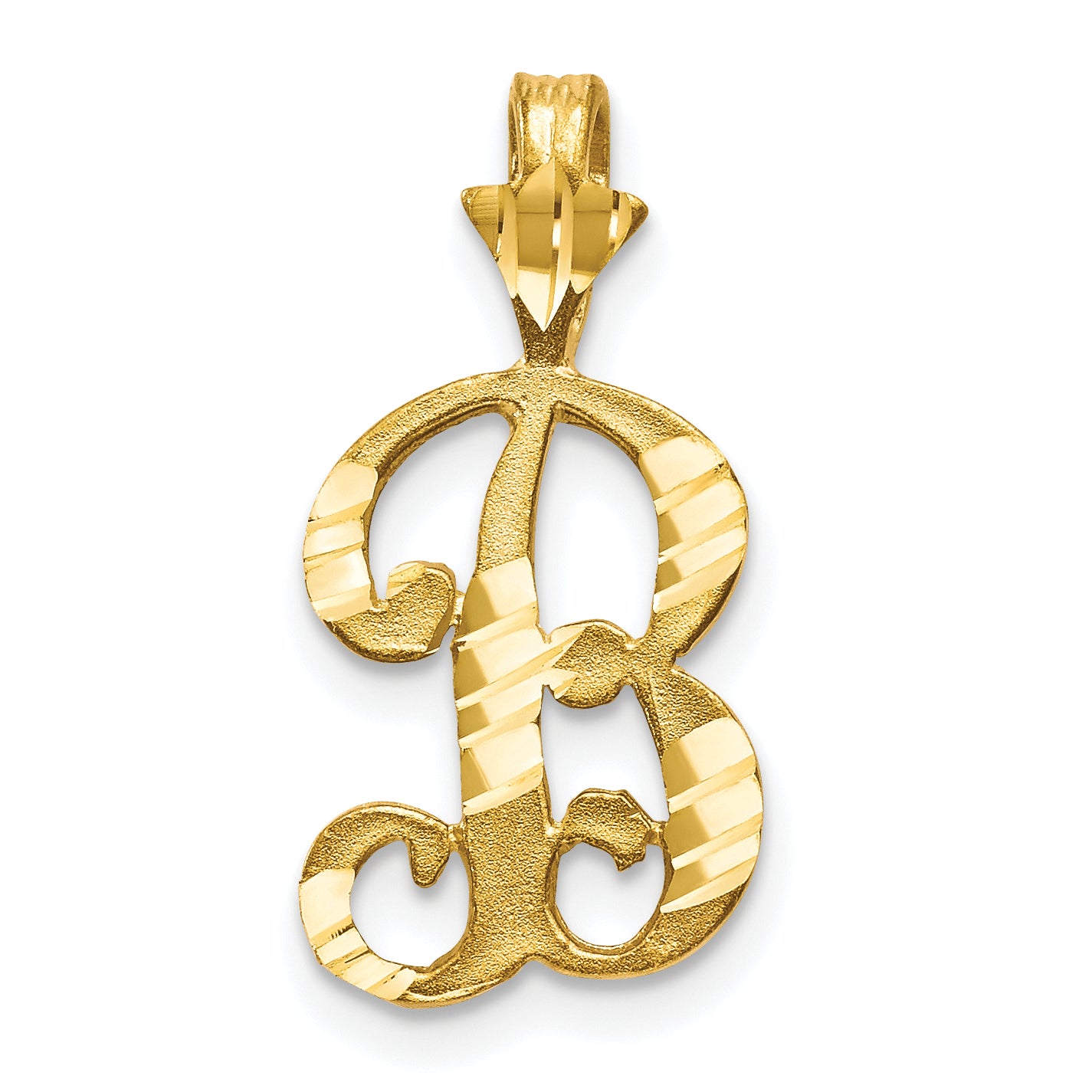 10K Yellow Gold Diamond-Cut Grooved Initial B Charm