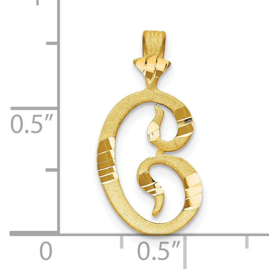 10K Yellow Gold Diamond-Cut Grooved Initial C Charm