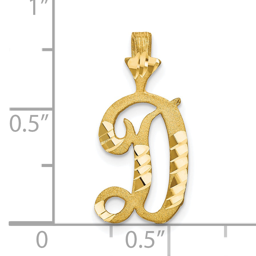 10K Yellow Gold Diamond-Cut Grooved Initial D Charm