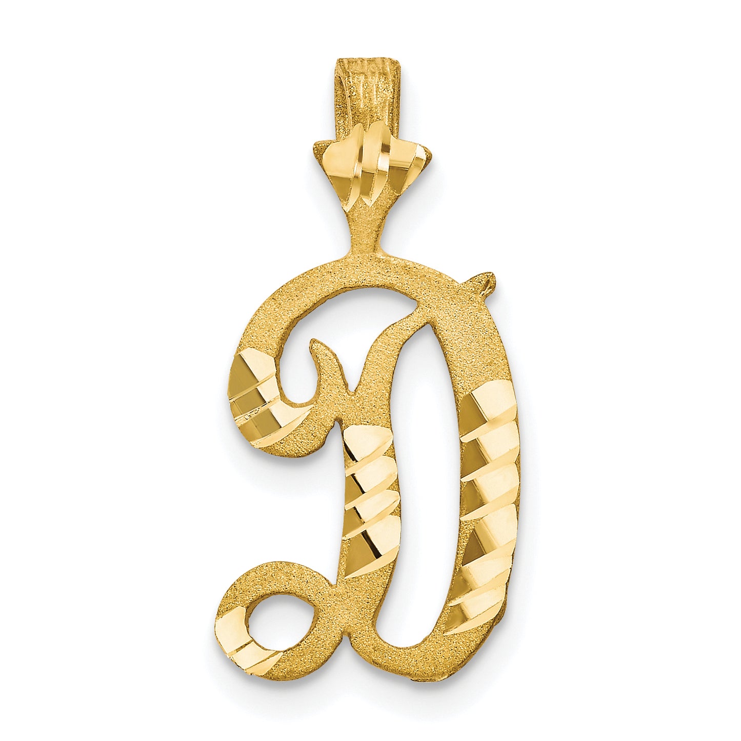 10K Yellow Gold Diamond-Cut Grooved Initial D Charm