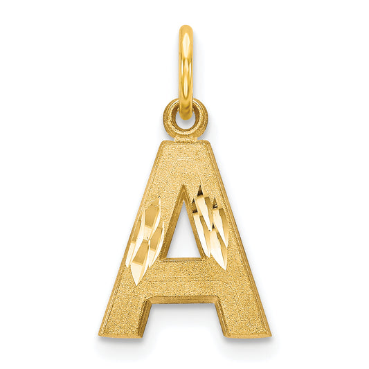 10K Yellow Gold Satin Diamond-Cut Initial A Charm