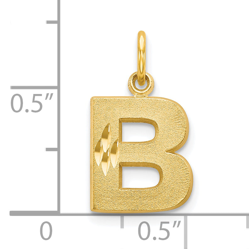 10K Yellow Gold Satin Diamond-Cut Initial B Charm