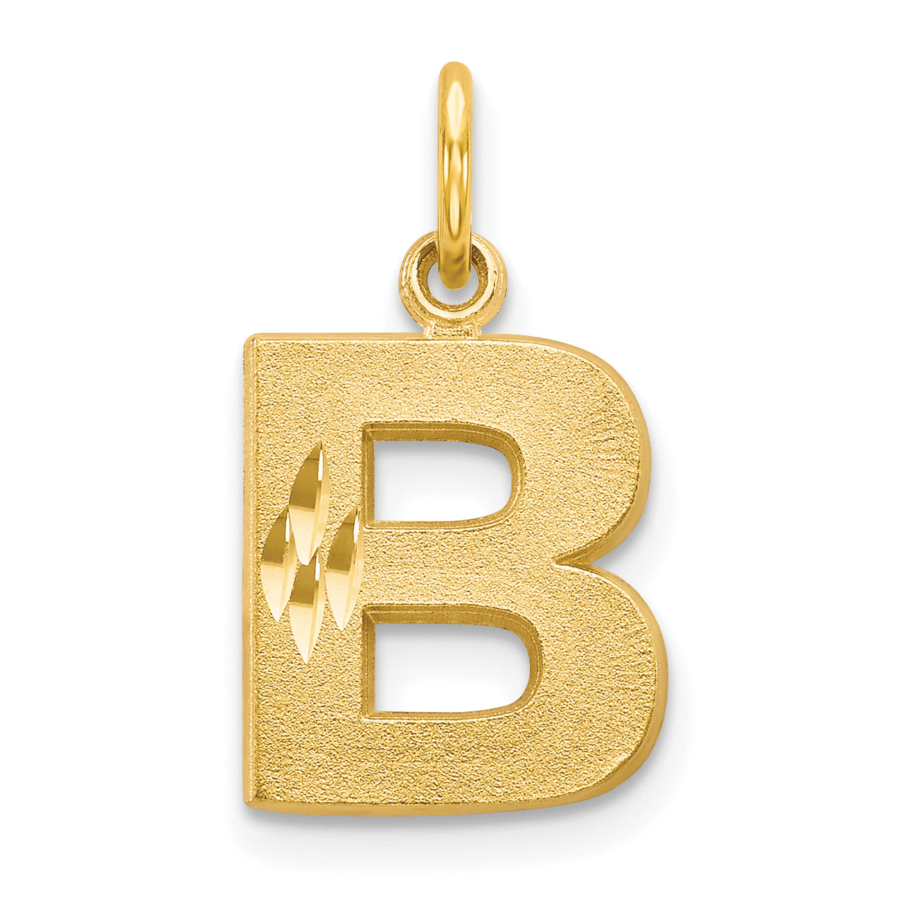 10K Yellow Gold Satin Diamond-Cut Initial B Charm