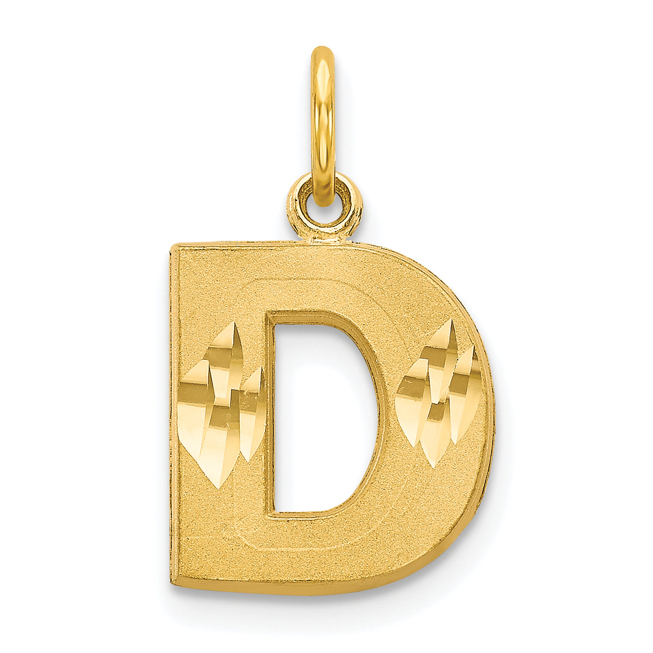 10K Yellow Gold Satin Diamond-Cut Initial D Charm