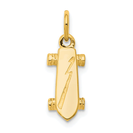 10K Yellow Gold Solid 3-D Skateboard Charm