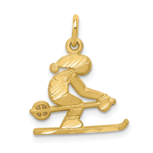 10K Yellow Gold Diamond-Cut Skier Charm