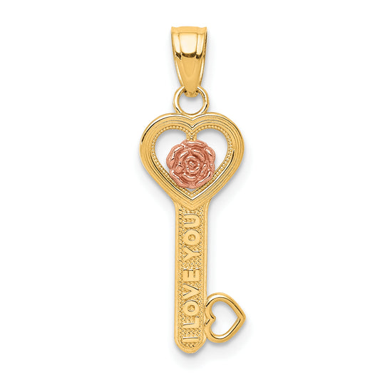 10K Two-Tone I Love You Key Charm