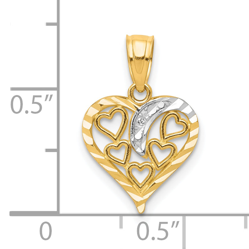 10K Yellow W/Rhodium Heart Charm