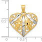 10K Yellow W/Rhodium Diamond-Cut Filigree Heart Pendant