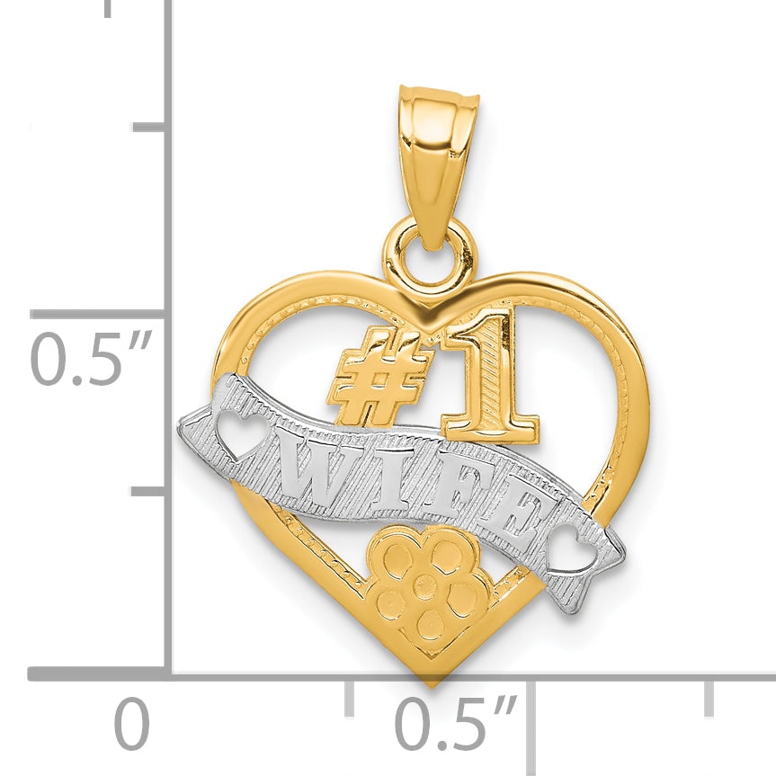 10K Yellow W/Rhodium #1 Wife Heart Charm