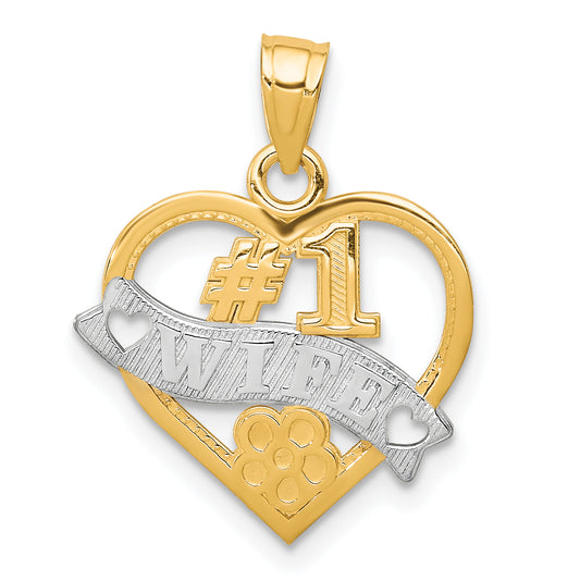 10K Yellow W/Rhodium #1 Wife Heart Charm