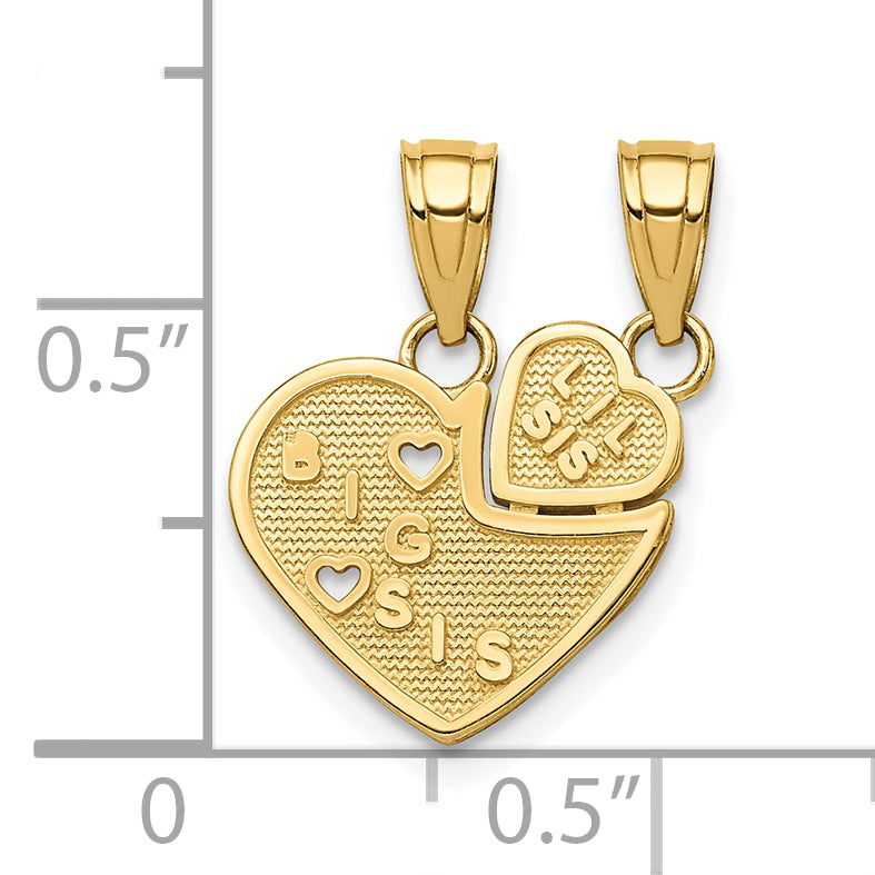 10K Yellow Gold Big Sis, Lil Sis Break-Apart Heart Charm