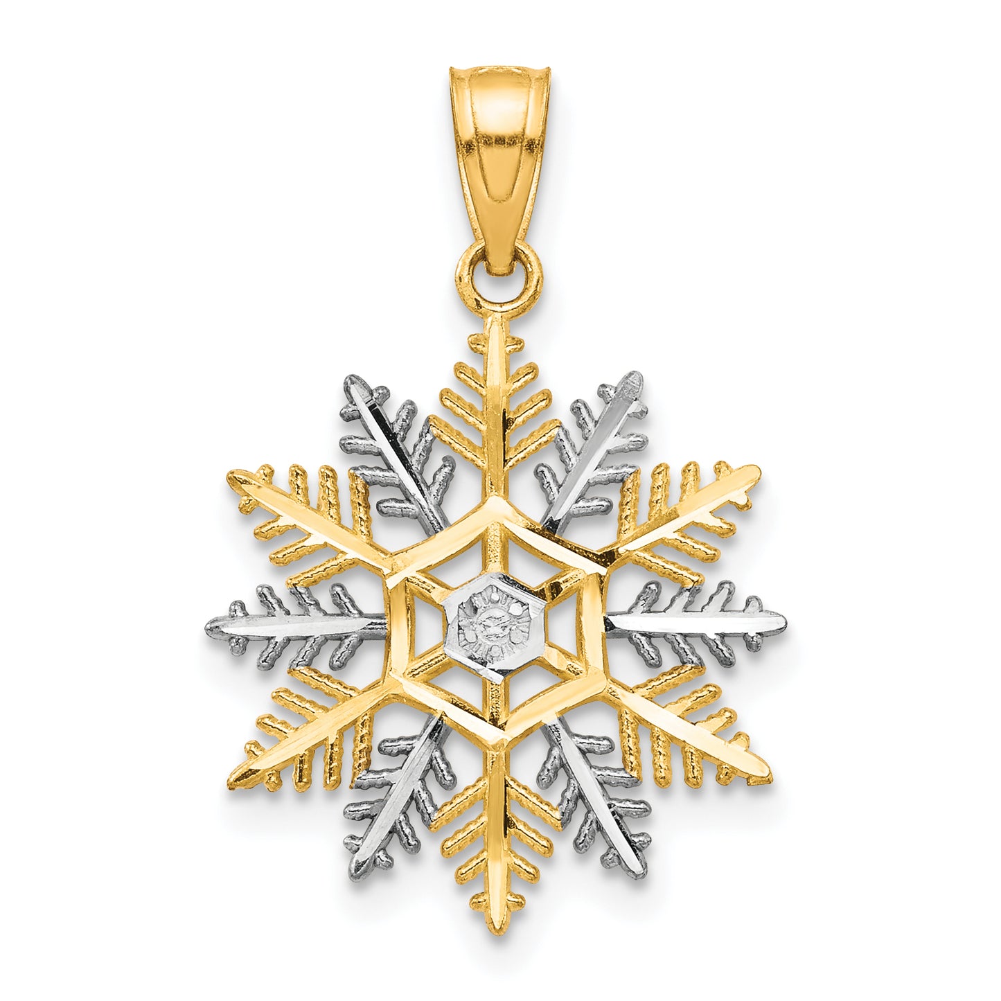 10K Yellow W/Rhodium Snowflake Charm