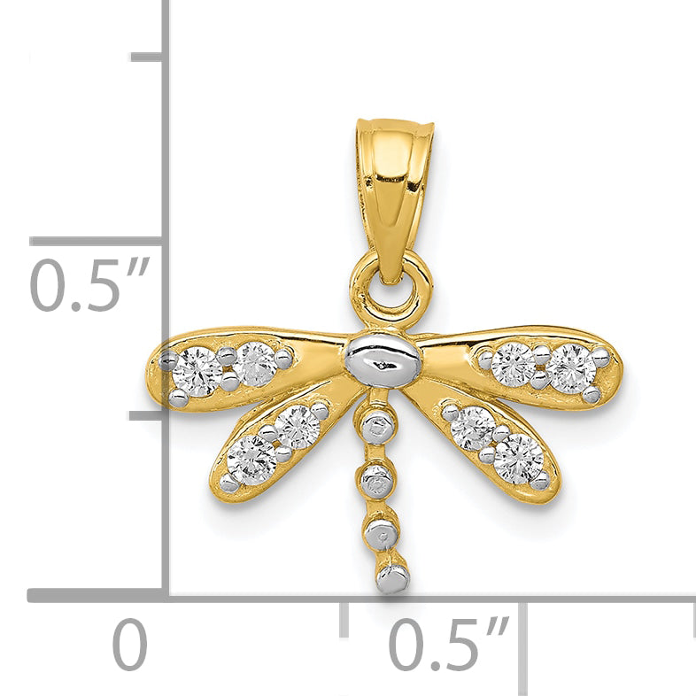 10K Yellow W/Rhodium W/ Rhodium Cz Dragonfly Charm