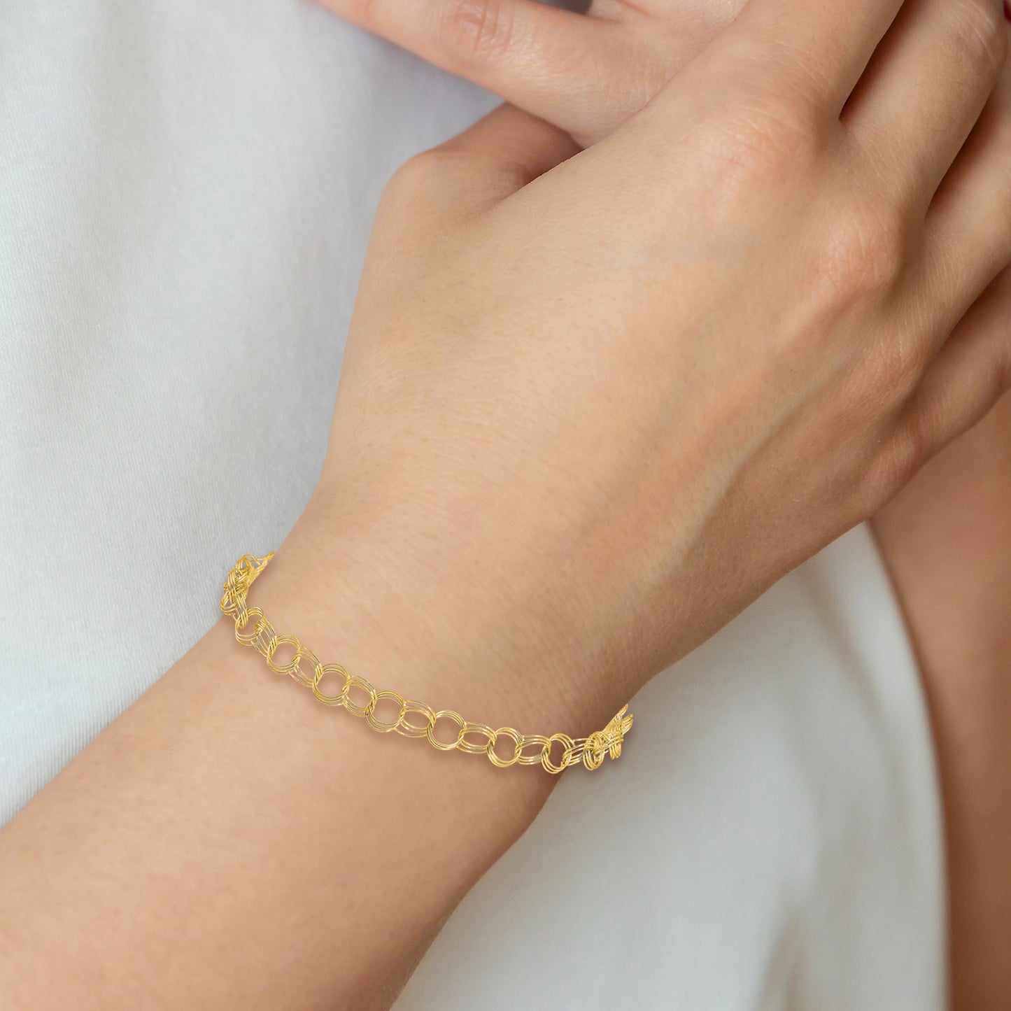 10K Yellow Gold Triple Link Charm Bracelet