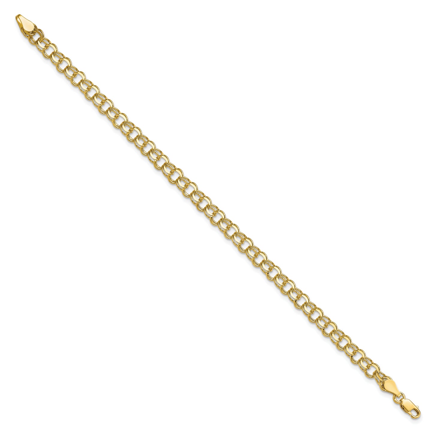 10K Yellow Gold Solid Double Link Charm Bracelet