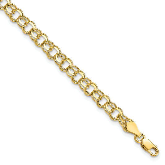 10K Yellow Gold Solid Double Link Charm Bracelet