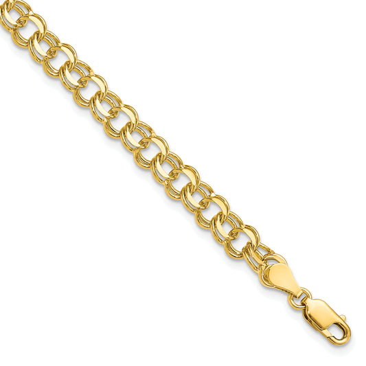 10K Yellow Gold 10Ky Solid Double Link Charm Bracelet