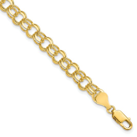 10K Yellow Gold Solid Double Link Charm Bracelet