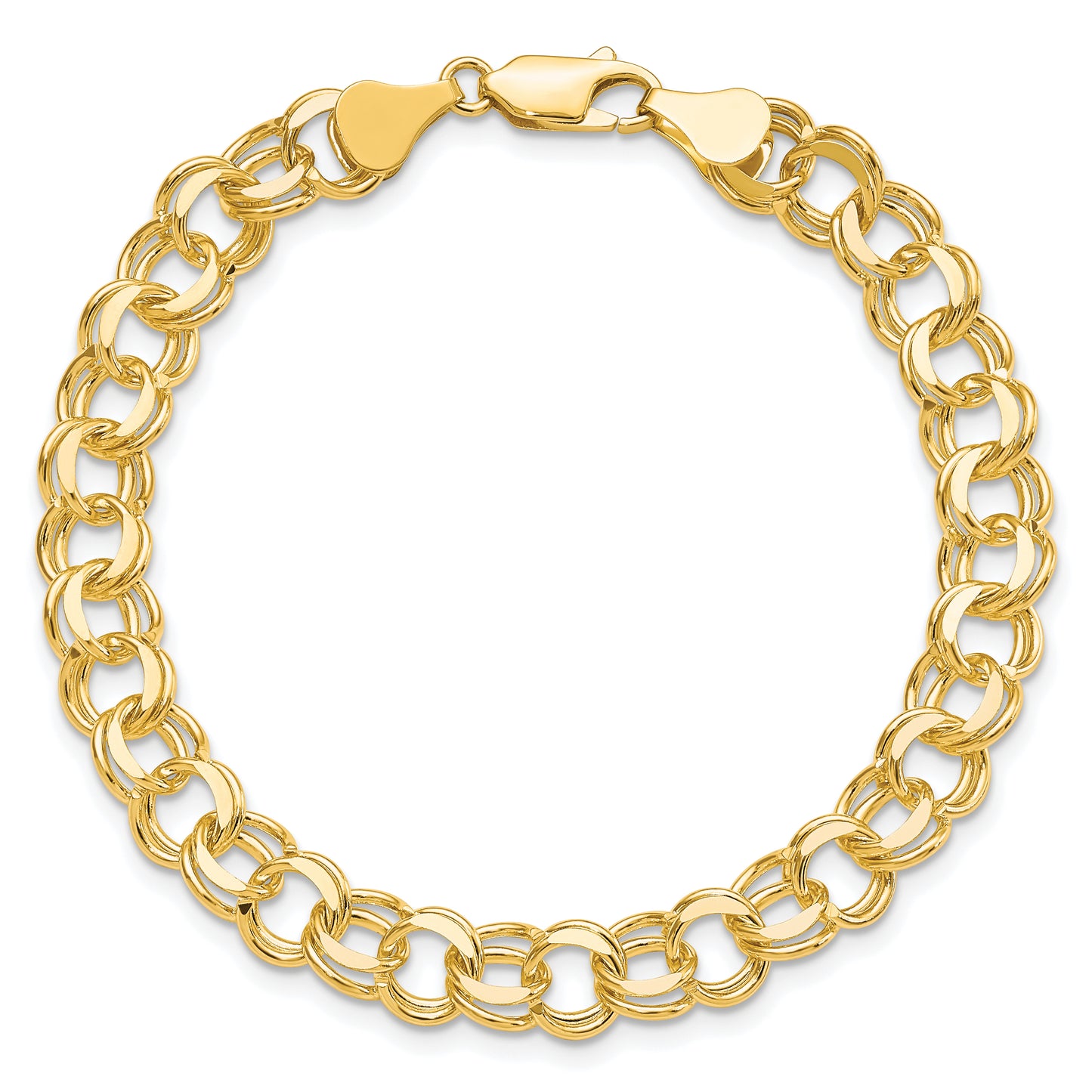 10K Yellow Gold Solid Double Link Charm Bracelet