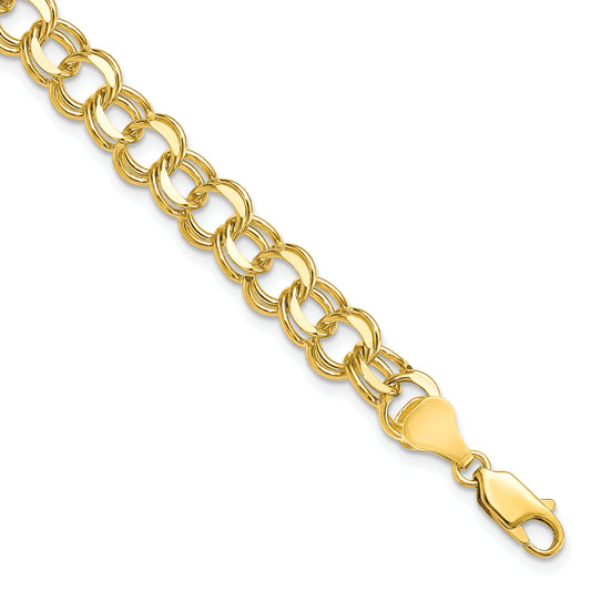 10K Yellow Gold Solid Double Link Charm Bracelet