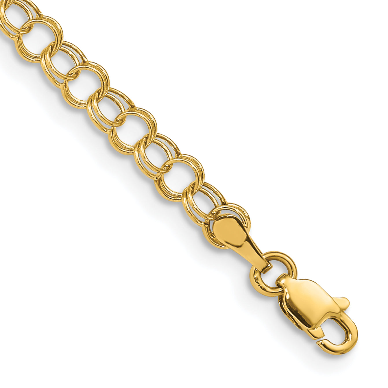 10K Yellow Gold Hollow Double Link Charm Bracelet