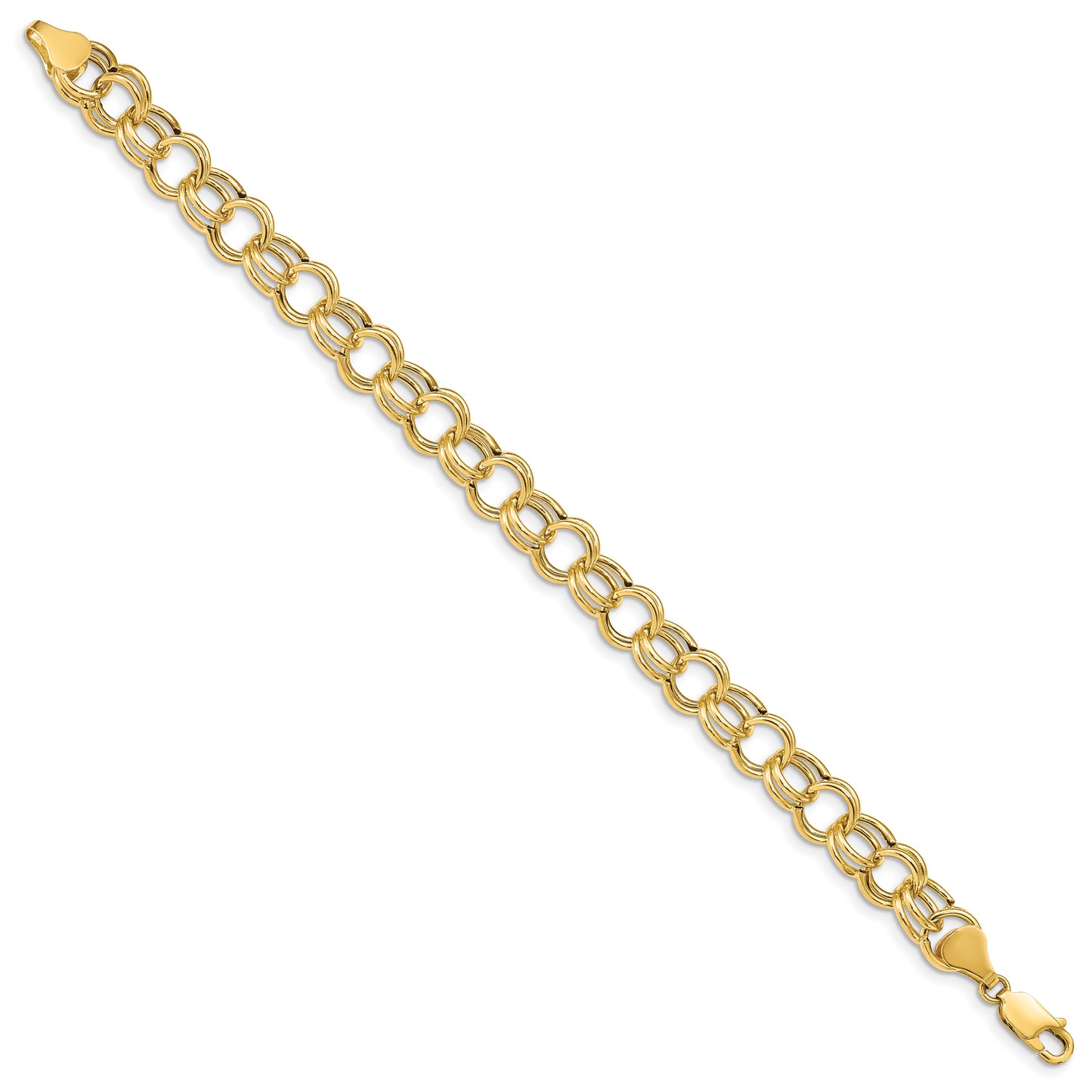 10K Yellow Gold Hollow Double Link Charm Bracelet