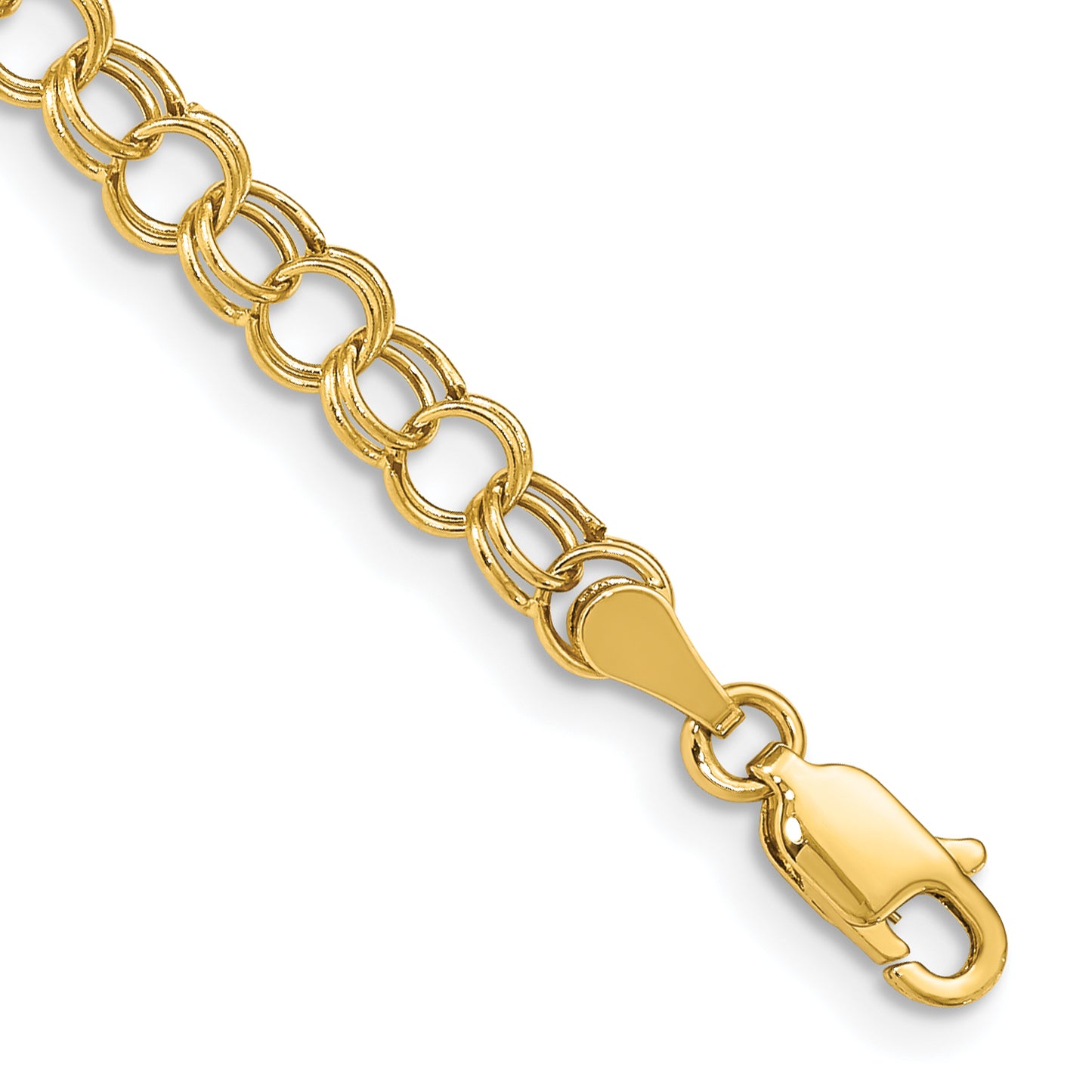 10K Yellow Gold Hollow Double Link Charm Bracelet