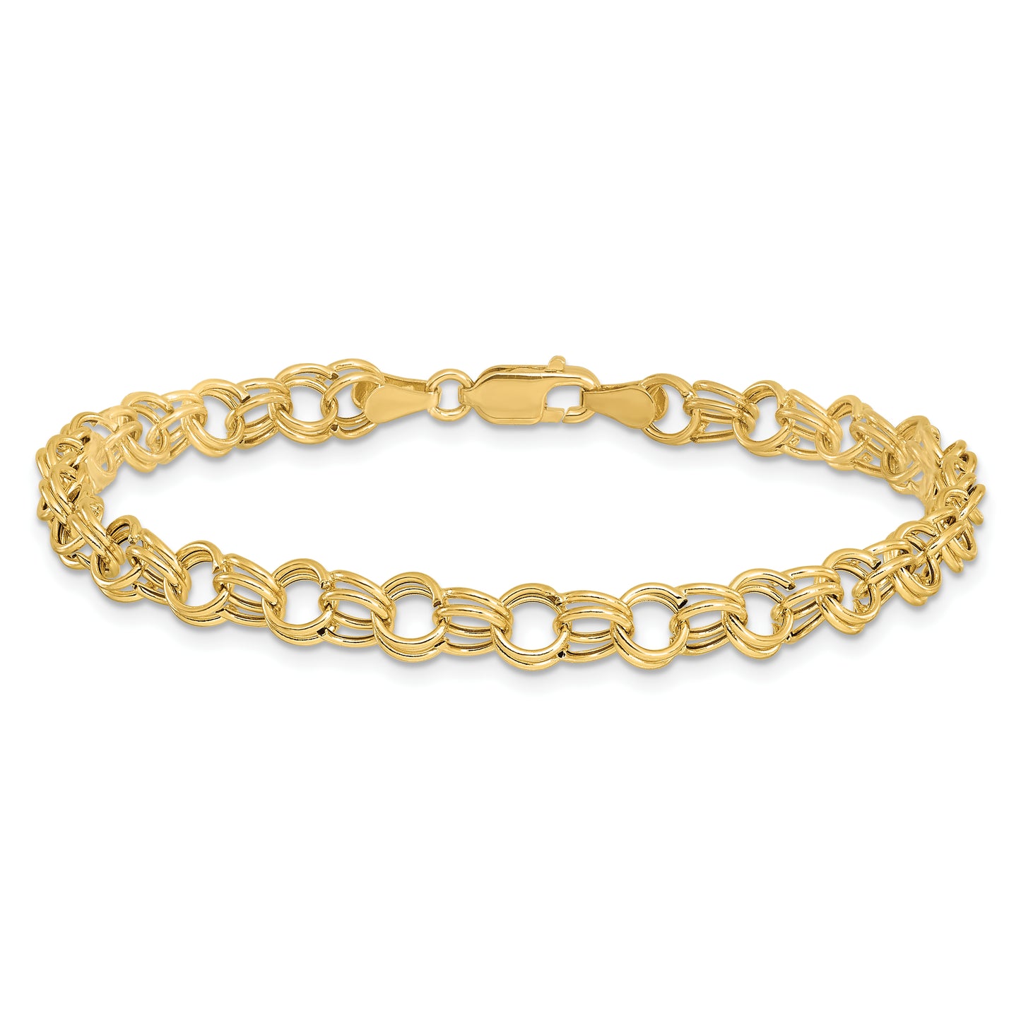 10K Yellow Gold Hollow Double Link Charm Bracelet