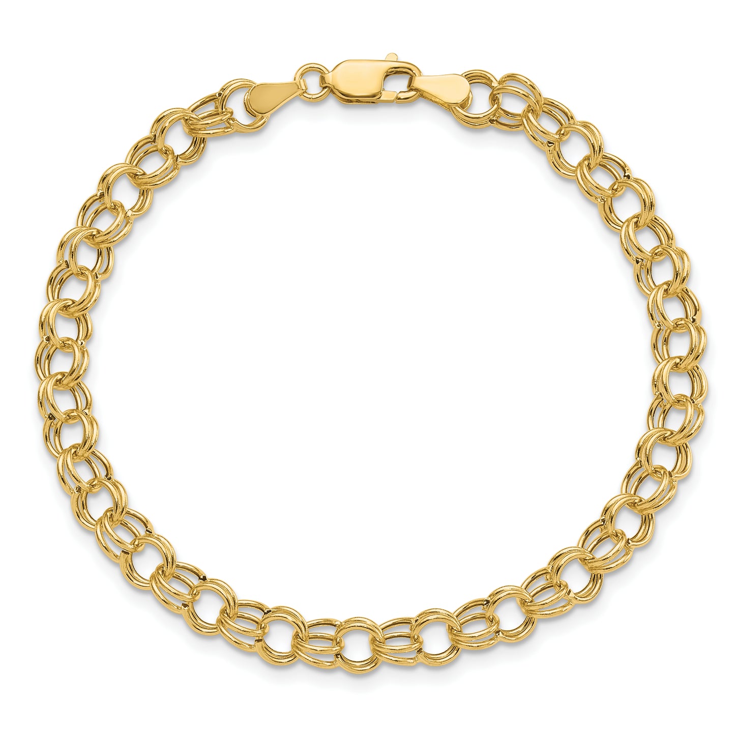 10K Yellow Gold Hollow Double Link Charm Bracelet