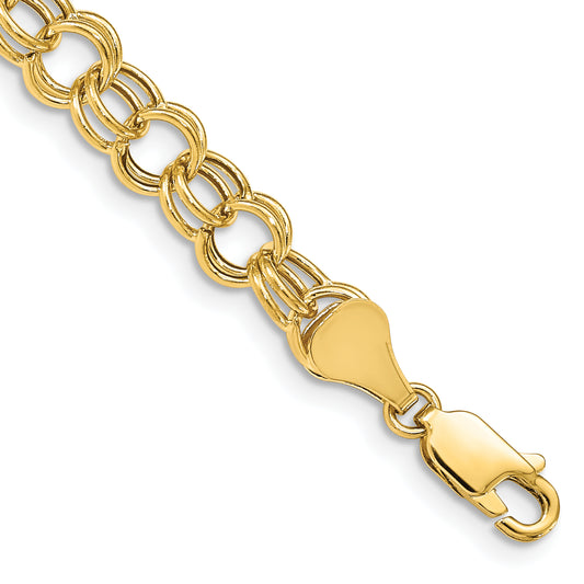 10K Yellow Gold Hollow Double Link Charm Bracelet