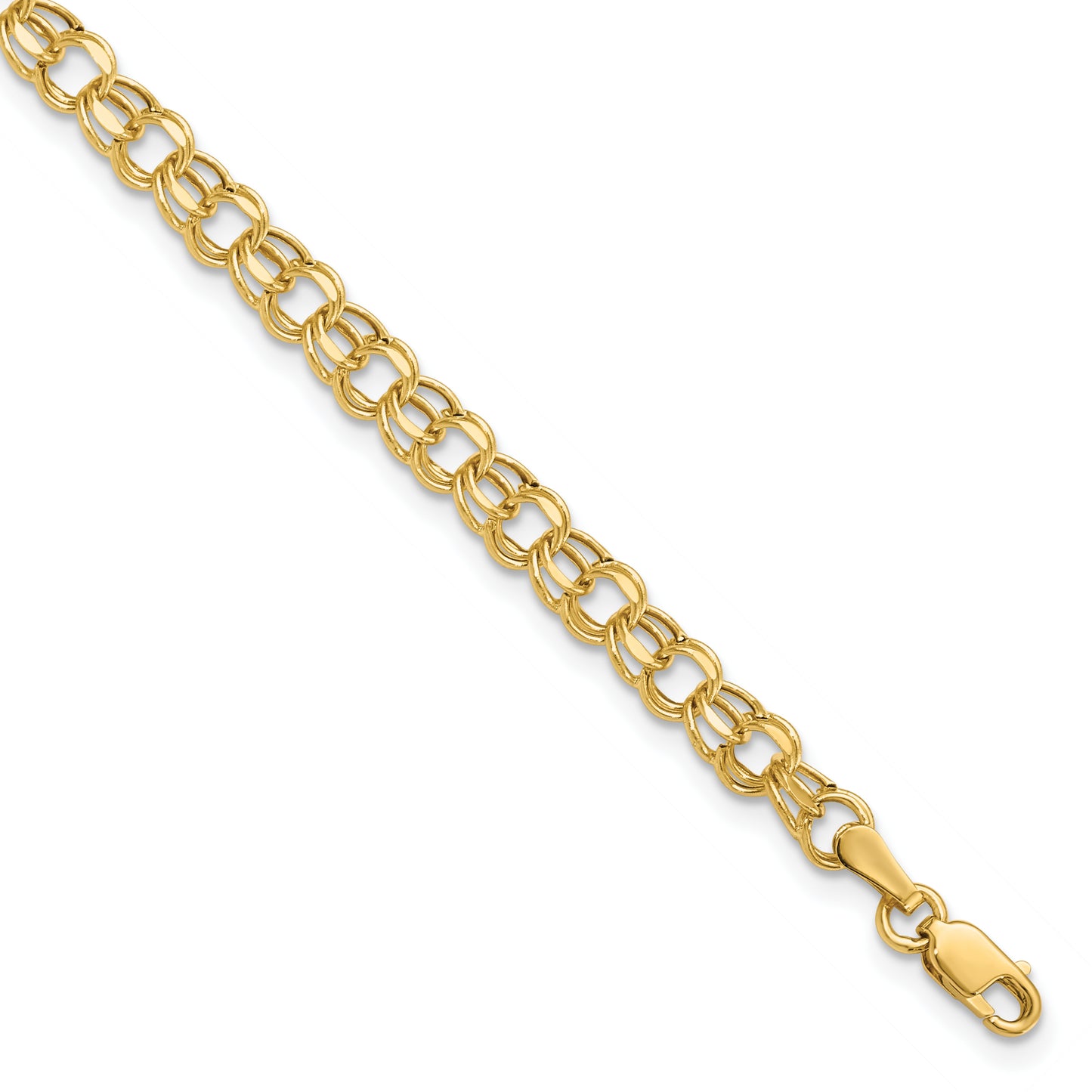 10K Yellow Gold 7In 4.5mm Hollow Diamond-Cut Double Link Charm Bracelet