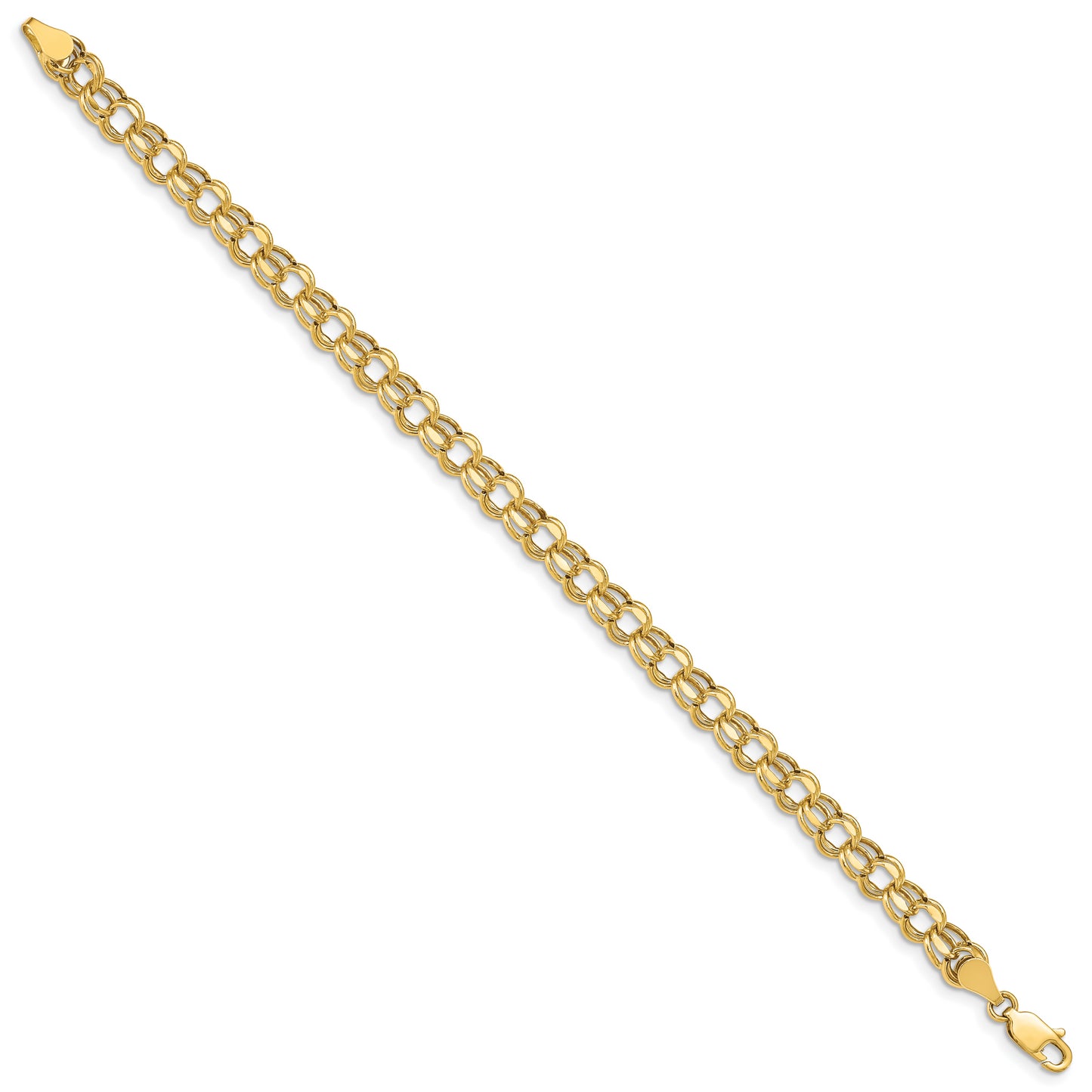 10K Yellow Gold 8In 5.5mm Hollow Diamond-Cut Double Link Charm Bracelet