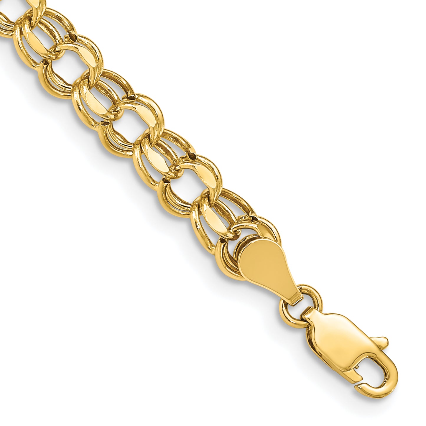 10K Yellow Gold 7In 5.5mm Hollow Diamond-Cut Double Link Charm Bracelet