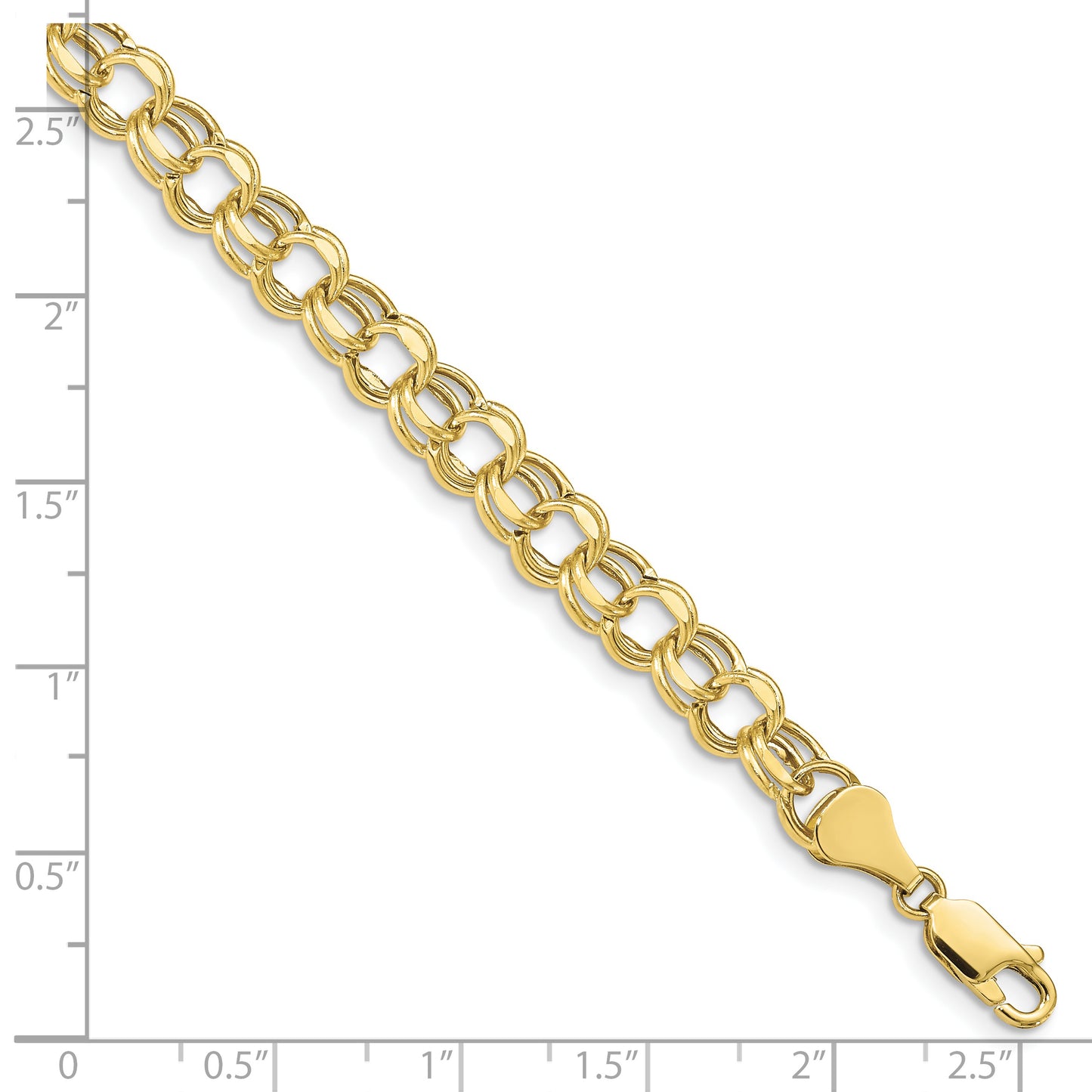 10K Yellow Gold 7In 6.5mm Hollow Diamond-Cut Double Link Charm Bracelet