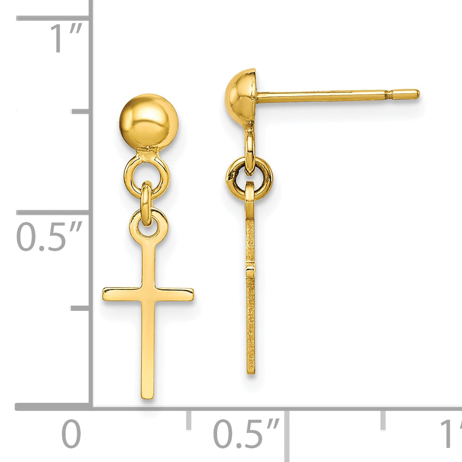 10K Yellow Gold Yg Polished Cross Dangle Post Earrings