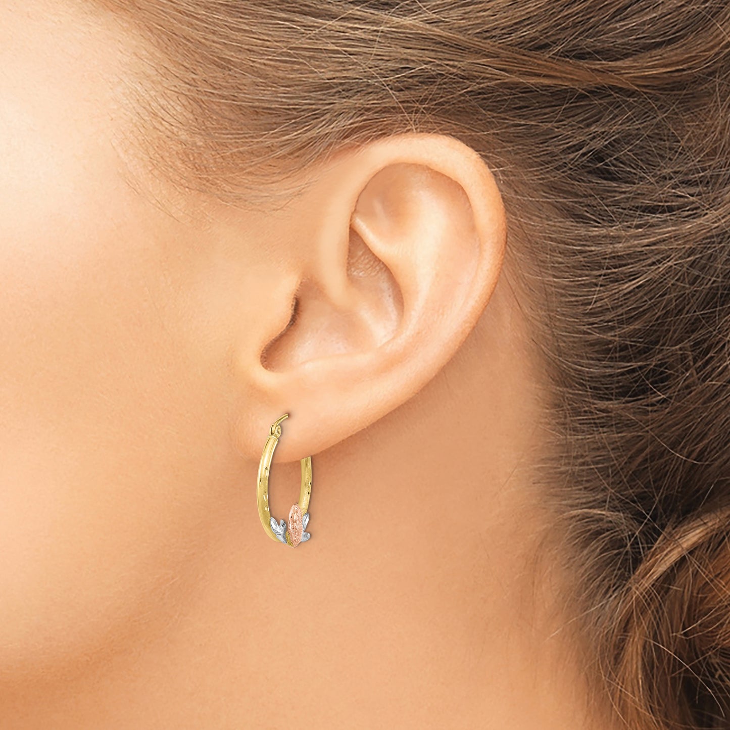 10K Tri Color Tri-Color Guadalupe Hoop Earrings