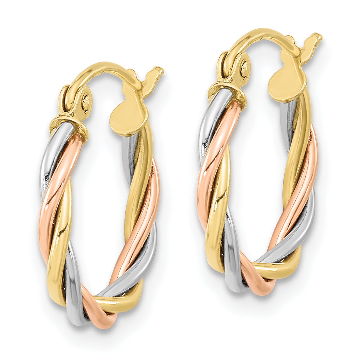 10K Tri Color Tri-Color Polished 2.5mm Twisted Hoop Earrings