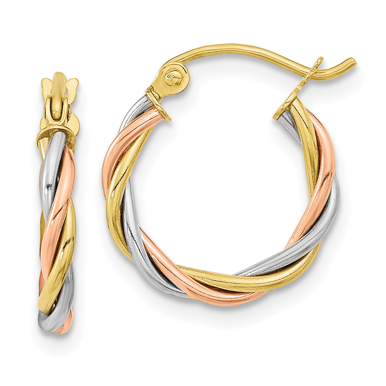 10K Tri Color Tri-Color Polished 2.5mm Twisted Hoop Earrings