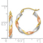 10K Yellow W/Rhodium White & Rose Rhodium Satin Twisted Hoop Earrings