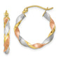 10K Yellow W/Rhodium White & Rose Rhodium Satin Twisted Hoop Earrings